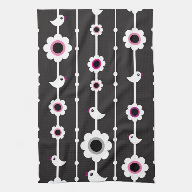 bird and flowers pattern tea towel (Vertical)