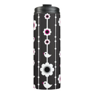 bird and flowers pattern thermal tumbler