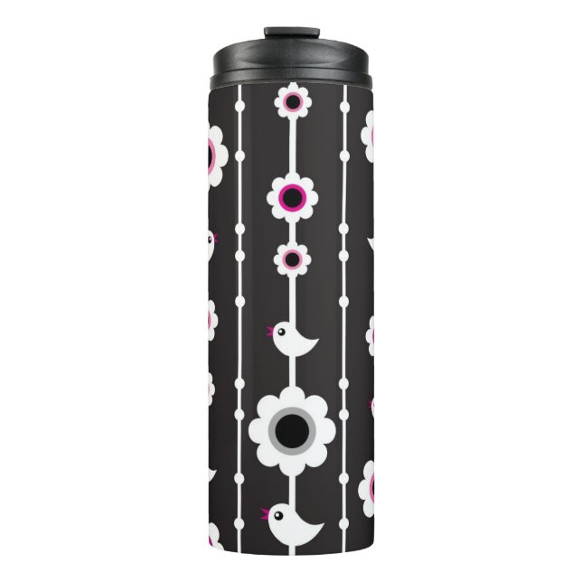 bird and flowers pattern thermal tumbler (Front)