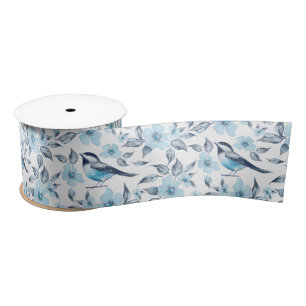 Bird and flowers satin ribbon