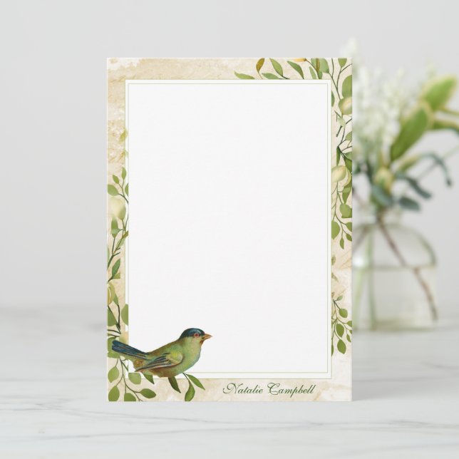 Bird and Foliage Border Personalised Stationery Thank You Card (Standing Front)