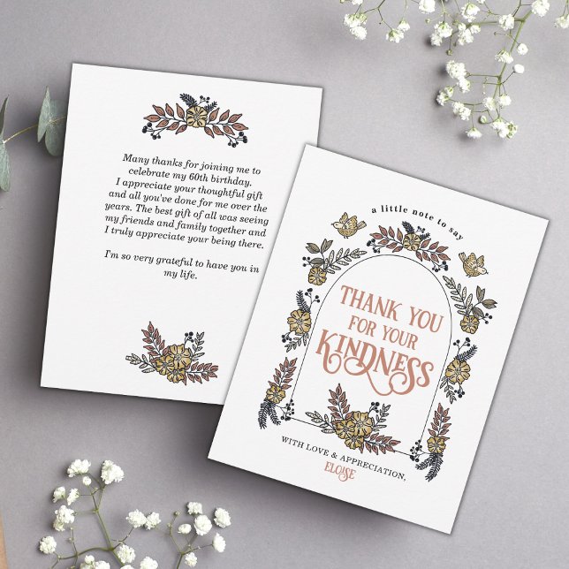 Bird and Garden Flower Arch Thank You Card (Personalized Thank You Card with Message on Back)