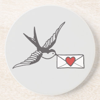 Bird and letter tattoo coaster