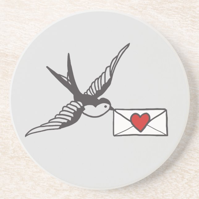 Bird and letter tattoo coaster (Front)