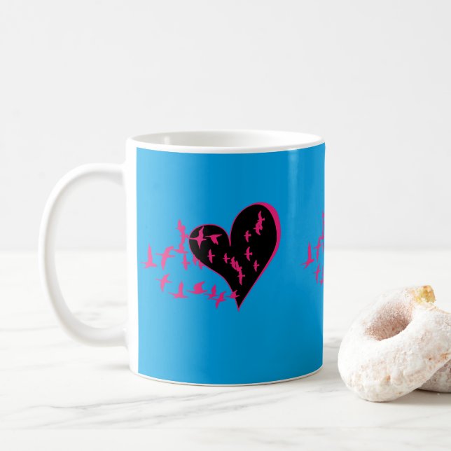 Bird and love heart coffee mug (With Donut)