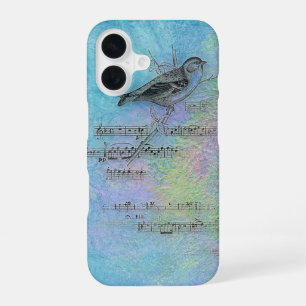bird and music design on watercolor iPhone 16 case