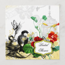 Bird and Nasturtiums Bridal Shower Invitation