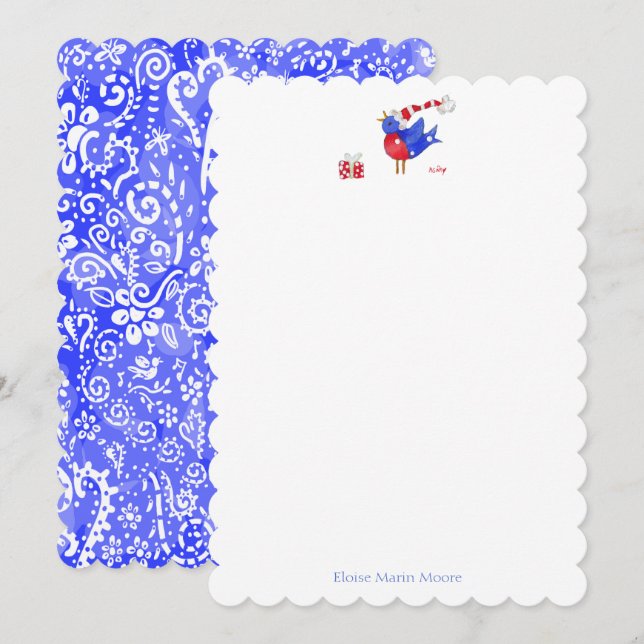 Bird and Package with paisley note card  (Front/Back)