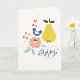 Bird and Pear Birthday Card