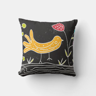 bird and plant cushion