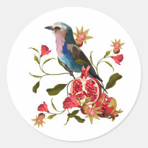 Bird and pomegranate fruit composition. classic round sticker