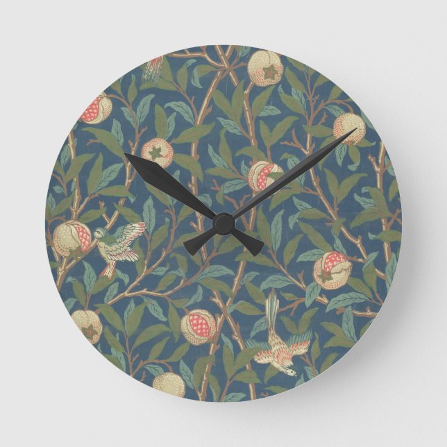 'Bird and Pomegranate' Wallpaper Design, printed b Round Clock (Front)