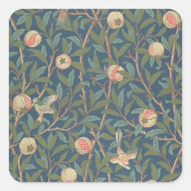 'Bird and Pomegranate' Wallpaper Design, printed b Square Sticker (Front)