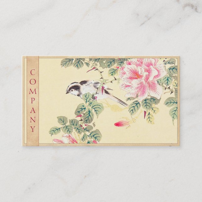 Bird and Roses Imao Keinen ukiyo-e flowers Japan Business Card (Front)