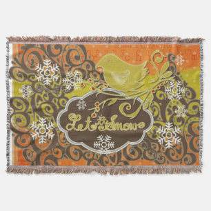 Bird and Snowflake Swirls Holiday Throw