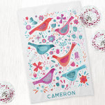 Bird and Wildflower Floral Watercolor Personalised Tea Towel<br><div class="desc">Modern and contemporary watercolor birds and wild flowers pattern in red,  pink,  purple and teal jewel tones on a white background.  Original art by Nic Squirrell. Change the name to personnalize.</div>