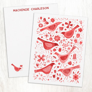 Bird and Wildflower Watercolor Red Personalised Card