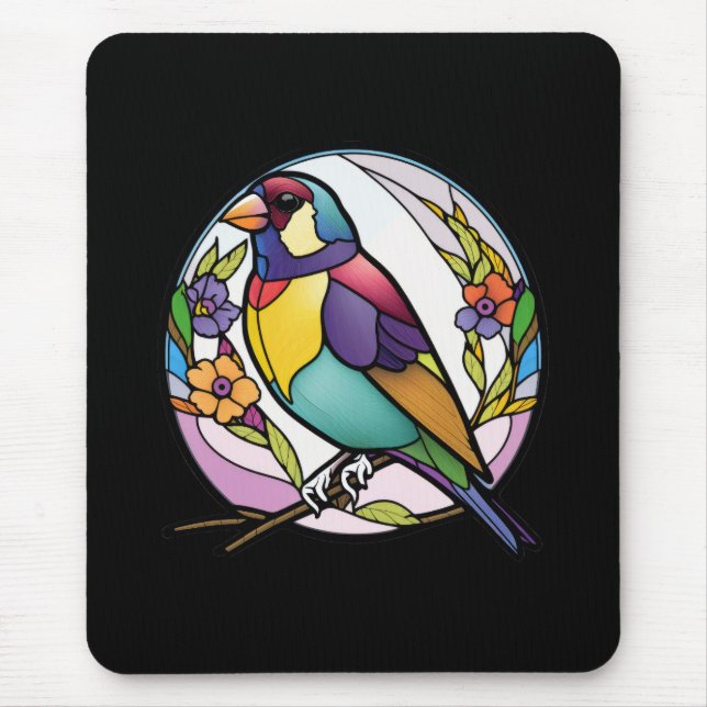 Bird Animal Portrait Stained Glass Wildlife Forest Mouse Pad (Front)