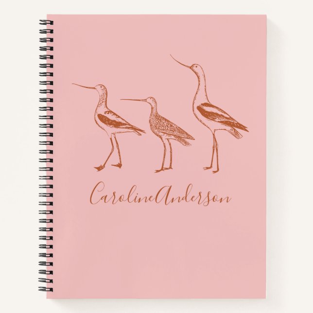 Bird Art Drawing in Blush and Rust Personalised    Notebook (Front)