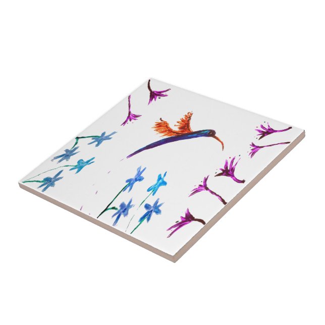 Bird Art Floral Hummingbird Ceramic Tile (Side)