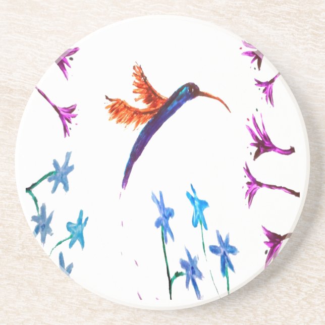 Bird Art Floral Hummingbird Coaster (Front)