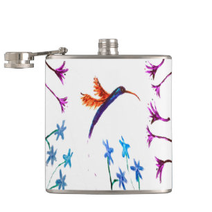 Bird Art Floral Hummingbird Hip Flask