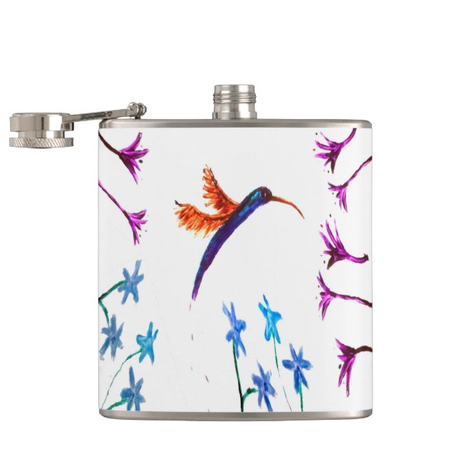 Bird Art Floral Hummingbird Hip Flask (Opened)