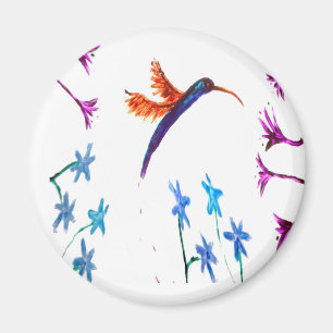 Bird Art Floral Hummingbird Magnet