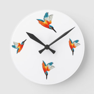 Bird Art Flying Kingfishers Round Clock