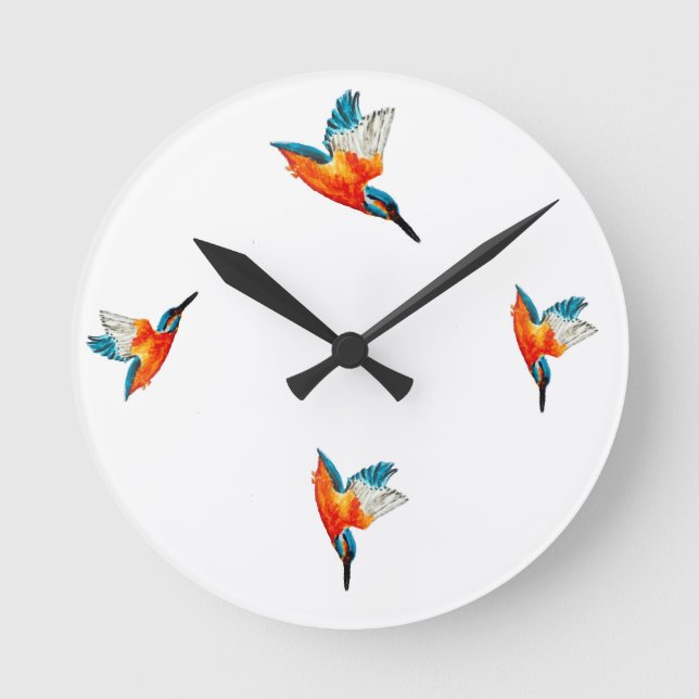 Bird Art Flying Kingfishers Round Clock (Front)