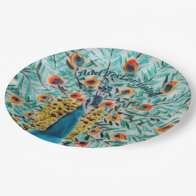 Bird Art Peafowl Peacock Paper Plate (Angled)
