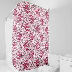Bird Art Red White Shower Curtain