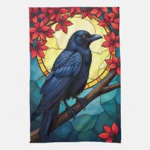 Bird Art Stained Glass Ravens-Crows Tea Towel