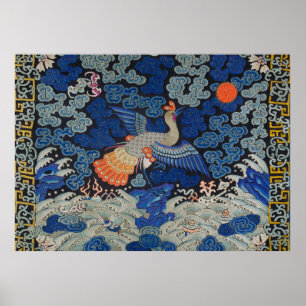 Bird Artwork Crested chinese embroidery artwork Poster