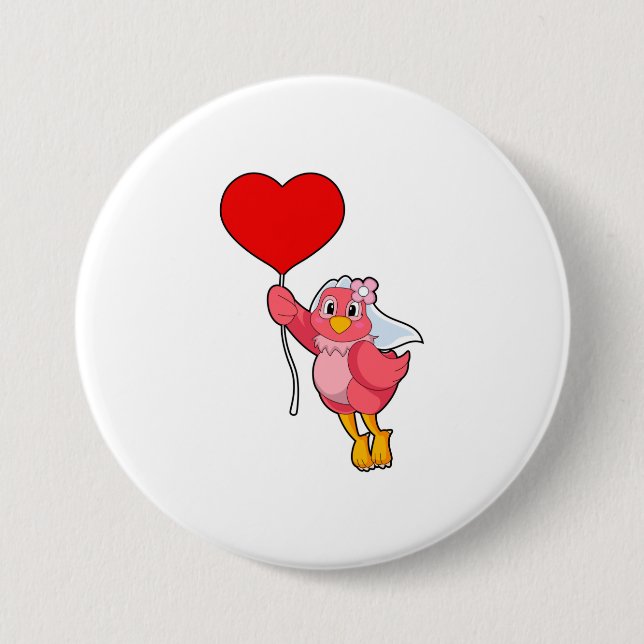 Bird as Bride with Veil & Heart Balloon 7.5 Cm Round Badge (Front)
