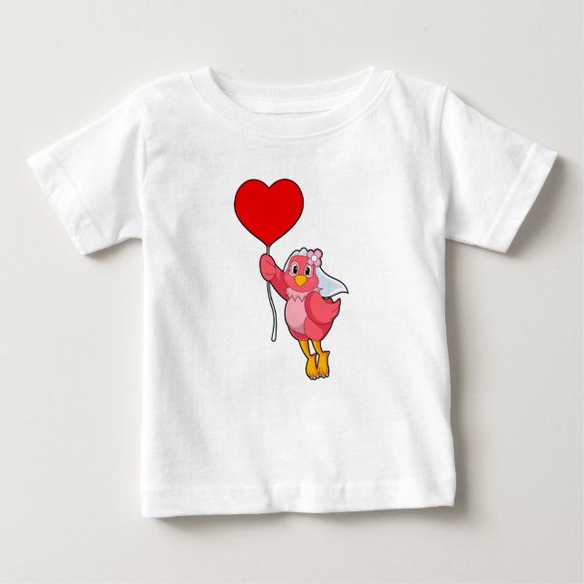 Bird as Bride with Veil & Heart Balloon Baby T-Shirt (Front)