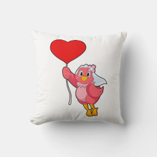 Bird as Bride with Veil & Heart Balloon Cushion