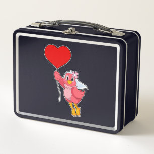 Bird as Bride with Veil & Heart Balloon Metal Lunch Box