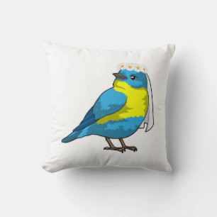 Bird as Bride with Wreath of flowers Cushion