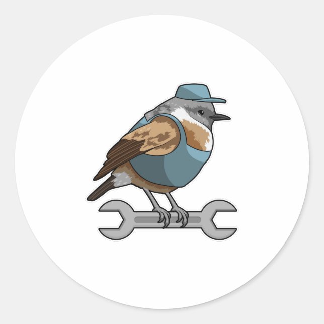 Bird as Carftsman with Wrench Classic Round Sticker (Front)