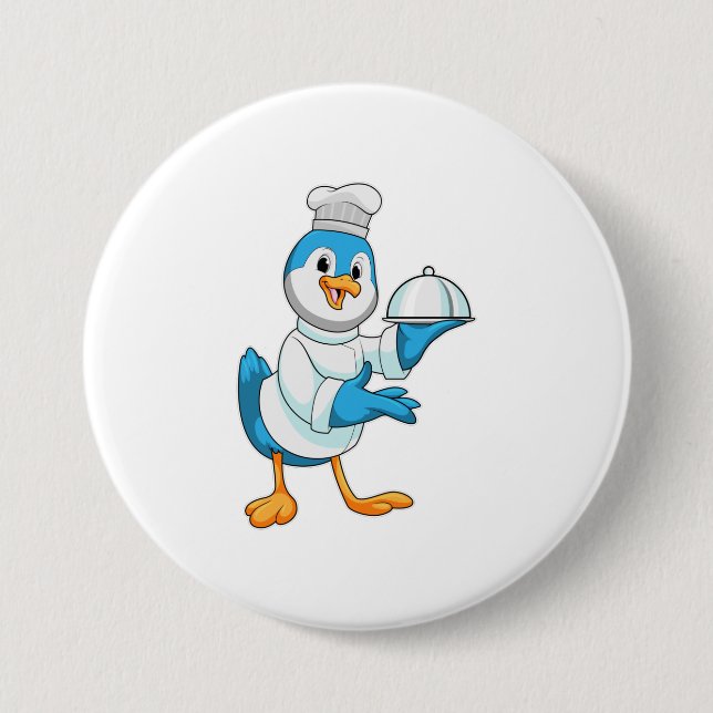 Bird as Cook with Platter 7.5 Cm Round Badge (Front)