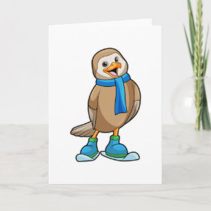 Bird as Skier with Ski & Scarf Card