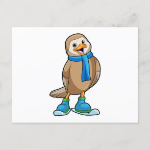 Bird as Skier with Ski & Scarf Postcard