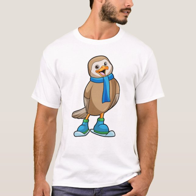 Bird as Skier with Ski & Scarf T-Shirt (Front)