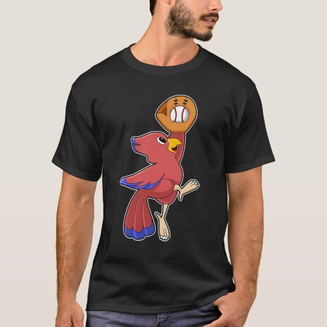 Bird at Baseball with Baseball glove T-Shirt (Front)