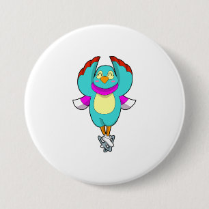 Bird at Ice skating with Ice skates.PNG 7.5 Cm Round Badge
