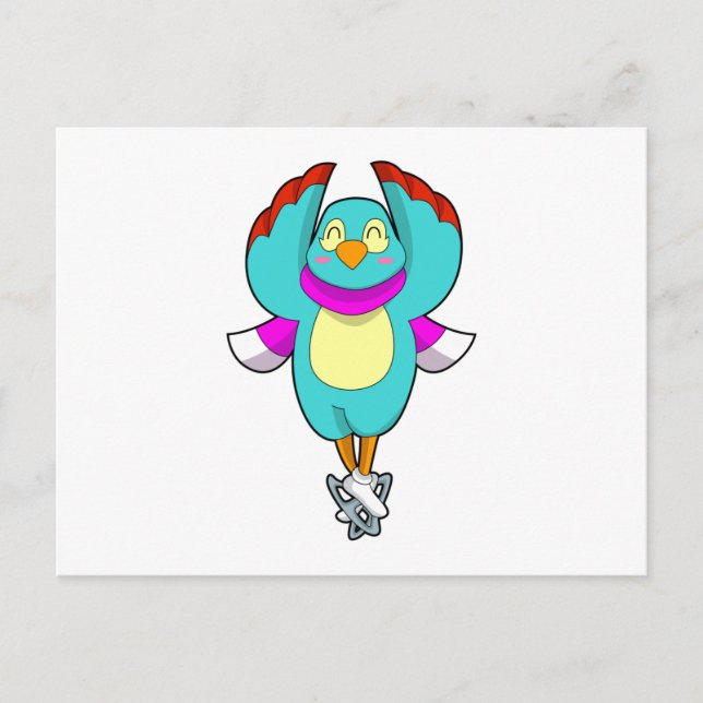 Bird at Ice skating with Ice skates.PNG Postcard (Front)