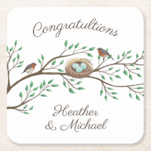 Bird Baby Shower Spring Square Paper Coaster