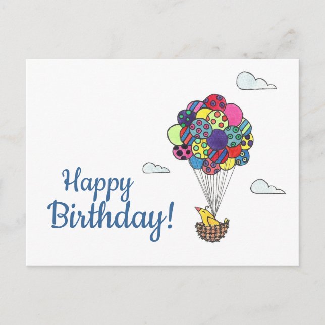 Bird Balloons Happy Birthday Postcard (Front)
