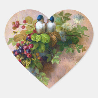 Bird Berries and Bees Fine Art Heart Sticker
